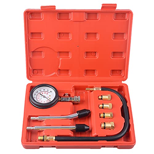Professional Petrol Engine Compression Tester Kit Set for Automotives and Motorcycles - Red