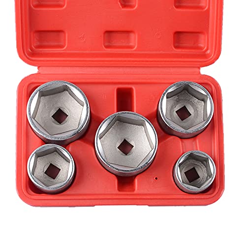 5pc 3/8" Drive 24,27,32,36,38mm Oil Filter Wrench Remover Socket Set Cr-V 6pt