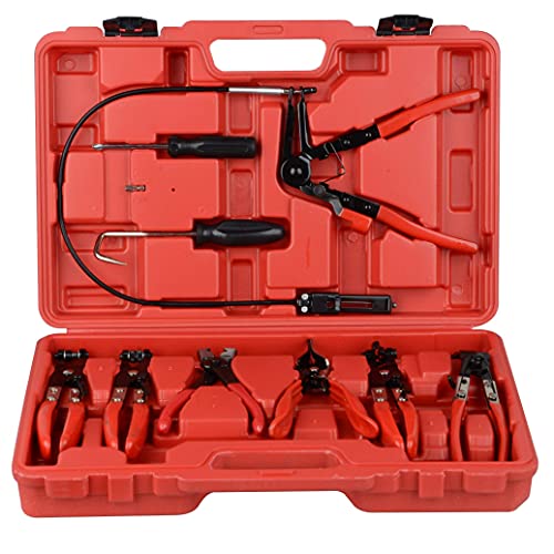 9pcs Automotive Wire Long Reach Hose Clamp Pliers Set Fuel Oil Water Hose Auto Tools Red