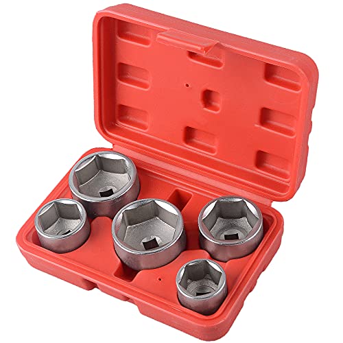 5pc 3/8" Drive 24,27,32,36,38mm Oil Filter Wrench Remover Socket Set Cr-V 6pt